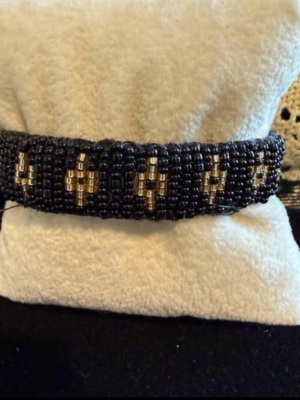Handmade Black Beaded Bracelet with Gold Accents